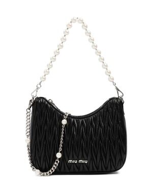 Miu Miu Black Quilted Shoulder Bag with Pearl Handle. Made in Italy
